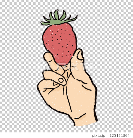 いちご狩りでいちごを手に持っているイラスト 125151864