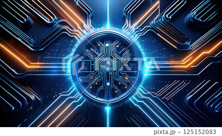 Circuit board with glowing blue light depicting an adaptive core system for agile transformation Circuit board with glowing blue light depicting an adaptive core system for agile transformation 125152083