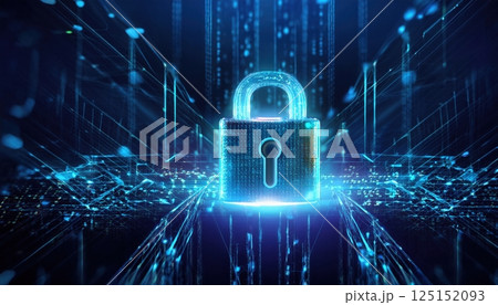 High-tech cyber lock illuminated in dark room...のイラスト素材 [125152093] - PIXTA