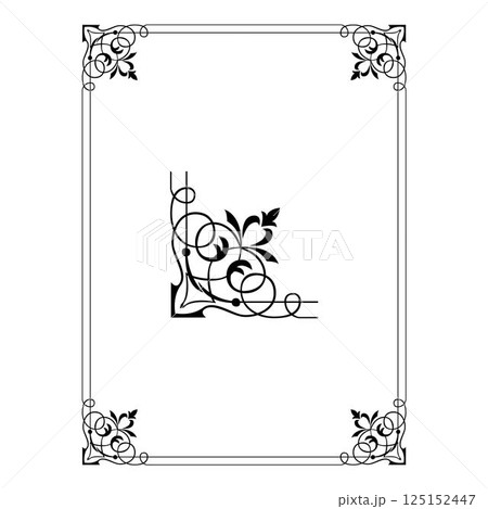 Vintage floral classic calligraphic retro vignette scroll frames ornamental design elements black and color set isolated vector 125152447