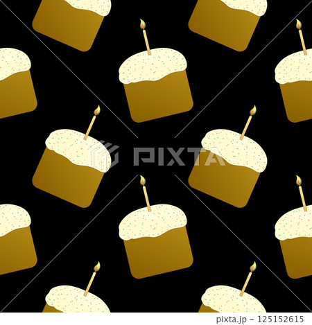 Seamless Pattern of Easter Cakes with Candles on Black Background 125152615