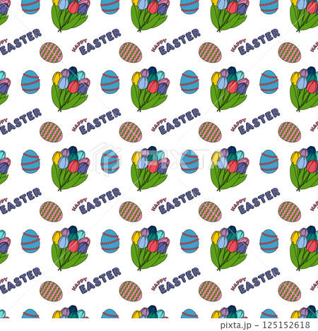 Colorful Easter Tulip and Egg Pattern on White 125152618