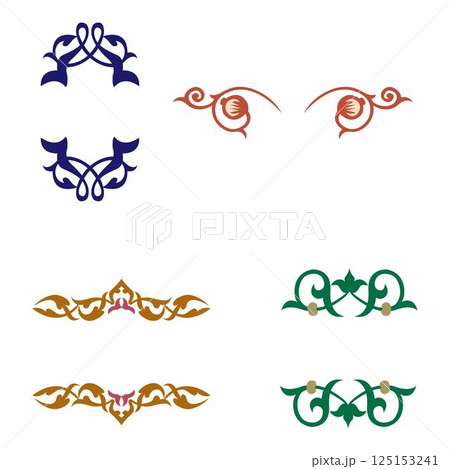Vintage floral calligraphic floral vignette scroll corners ornamental design elements set isolated illustration 125153241