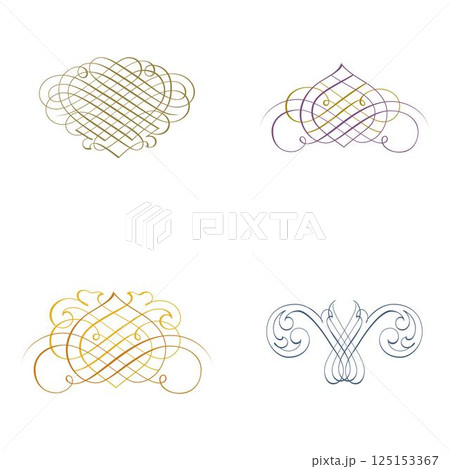 Vintage floral calligraphic floral vignette scroll corners ornamental design elements set isolated illustration 125153367