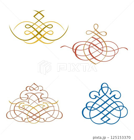 Vintage floral calligraphic floral vignette scroll corners ornamental design elements set isolated illustration 125153370