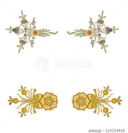 Vintage floral calligraphic floral vignette scroll corners ornamental design elements set isolated illustration 125153410