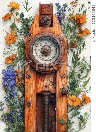 Peaceful Composition of a Clinometer Surrounded by Delicate Wildflowers 125153845