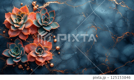 Elegant Succulents on Marble Background for Peaceful Garden Aesthetic 125153846