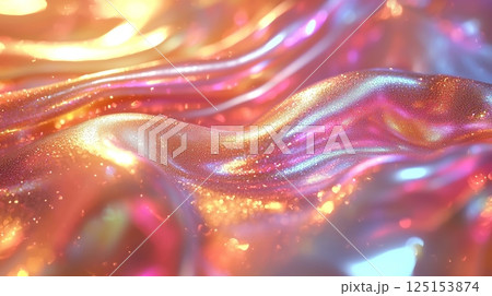 Shimmering Holographic Surface with Swirling Colors and Peaceful Atmosphere 125153874