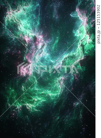 Mesmerizing Glowing Green Deep Space Background with Cosmic Swirls and Stars 125153902