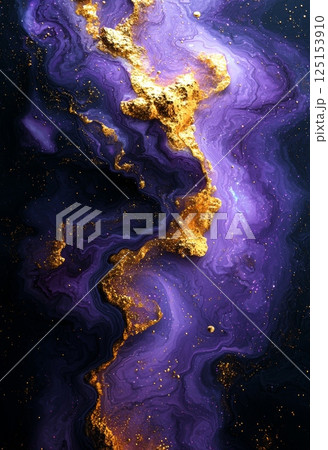 Abstract Cosmic Design with Shimmering Purple and Gold Elements in Space Abstract Cosmic Design with Shimmering Purple and Gold Elements in Space 125153910