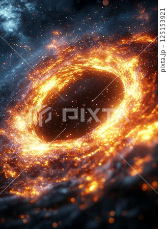 Dramatic Outer Space View Featuring a Black Hole with Fiery Accents in the Cosmos 125153921