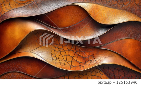 Textured Leather Waves in Rich Tones of Brown and Amber for Abstract Designs 125153940