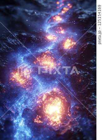 Futuristic Space Scenery Featuring Glowing Elements in a Peaceful Environment 125154169