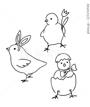 Cute hand drawn Easter chicks in different poses Cute hand drawn Easter chicks in different poses 125154592