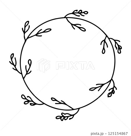 A delicate romantic floral wreath with tiny buds and flowers carefully arranged in a circle shape. 125154867