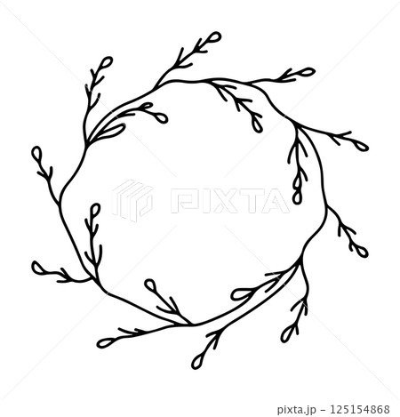 A delicate romantic floral wreath with tiny buds and flowers carefully arranged in a circle shape. 125154868