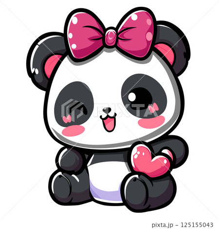 cute baby panda girl with ribbon in head 125155043