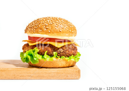 Chicken burger, cheeseburger isolated on white background Chicken burger, cheeseburger isolated on white background 125155068