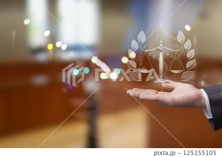 The concept of the symbol of justice and the hand of the law. 125155105