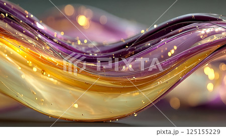 Smooth waves of translucent glass in vibrant purple and gold, with soft light reflections, evoking futuristic elegance and fluid motion Smooth waves of translucent glass in vibrant purple and gold, with soft light reflections, evoking futuristic elegance and fluid motion 125155229