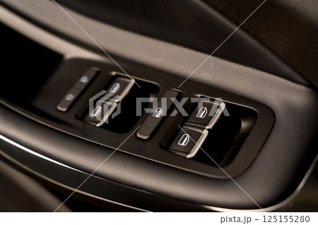 Car door with door handle and window control and adjustment button 125155280