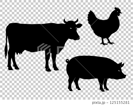 牛、豚、鶏のシルエット 125155281