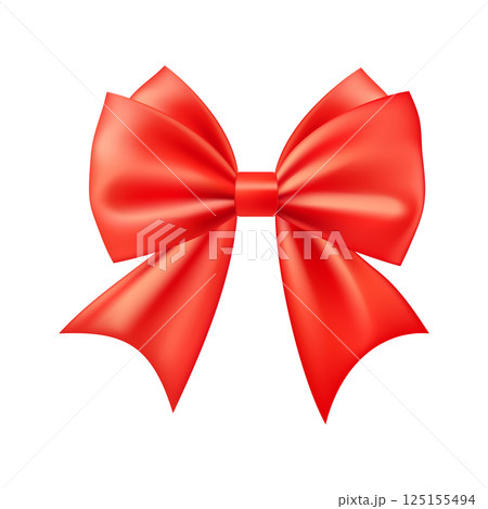 3D Realistic red gift bow. Christmas, birthday and sale decoration. 125155494