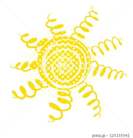 Cute doodle sun shine. Doodle sun sketch illustration. Hand drawn cute orange sun hand drawn. Not AI, Scribble doodle children drawn style. Vector illustration. 125155541