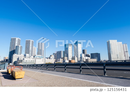 【豊洲大橋】早朝の橋上風景と都市風景 【豊洲大橋】早朝の橋上風景と都市風景 125156431