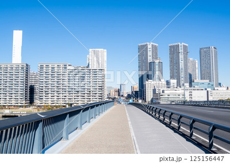 【豊洲大橋】早朝の橋上風景と都市風景 125156447