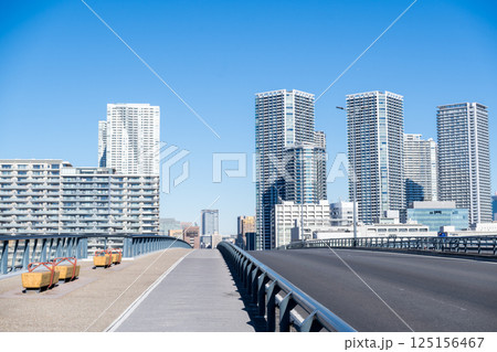 【豊洲大橋】早朝の橋上風景と都市風景 125156467