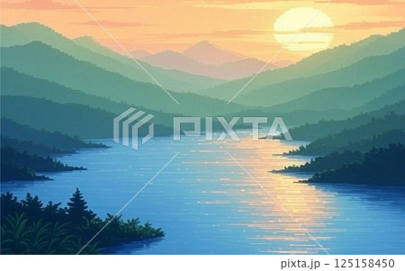 夜明けの静かな湖 125158450