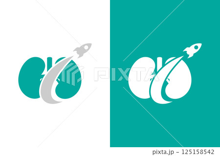 Human kidneys and rocket logo combination. Kidneys anatomy logotype design template. Human kidneys and rocket logo combination. Kidneys anatomy logotype design template. 125158542