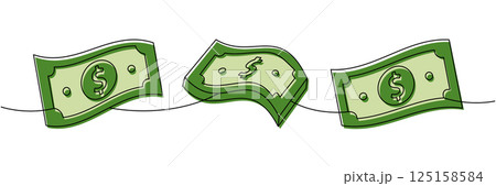 Set of money bill one line colored continuous drawing. Money investment and finance. Vector illustration. Set of money bill one line colored continuous drawing. Money investment and finance. Vector illustration. 125158584