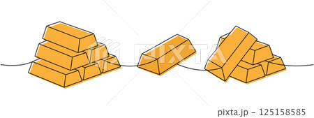 Set of gold bars one line colored continuous drawing. Money investment and finance. Vector illustration. Set of gold bars one line colored continuous drawing. Money investment and finance. Vector illustration. 125158585