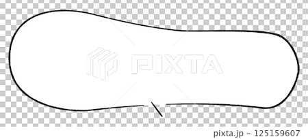 A simple speech bubble with a line drawing style that looks hand-drawn. Very horizontal gourd-shaped, with a straight line in the middle and facing right. Monochrome. 125159607