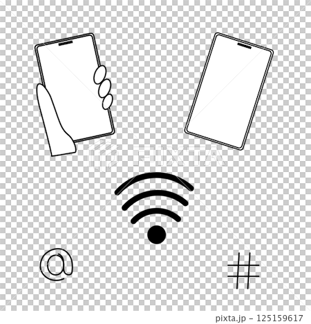 シンプルな線画のスマホのアイコンセット シンプルな線画のスマホのアイコンセット 125159617