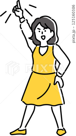 上を指さしてポーズをとる女性 125160386