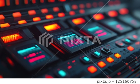 Molding hologram graph concept. Futuristic Holographic Control Panel of an Advanced Industrial Automation Machine 125160758