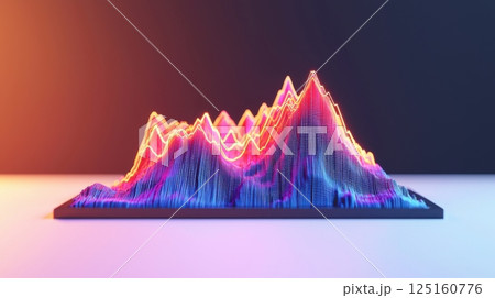 Molding hologram graph concept. Glowing 3D Data Visualization as Vibrant Mountainous Landscape 125160776