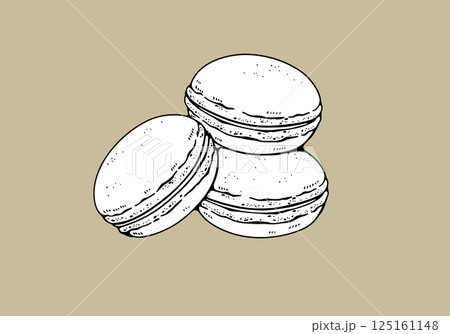 マカロンを積み上げたシンプルな線画 マカロンを積み上げたシンプルな線画 125161148