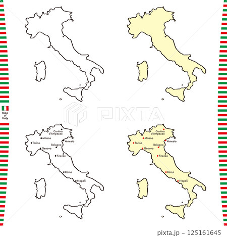 イタリアの手描き地図セット イタリアの手描き地図セット 125161645