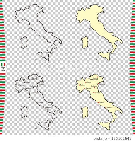 イタリアの手描き地図セット イタリアの手描き地図セット 125161645