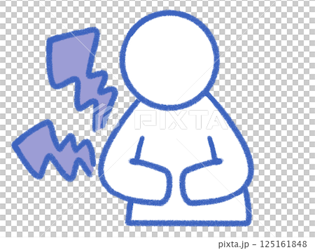 手描きの腹痛に悩む人のアイコン（青） 125161848