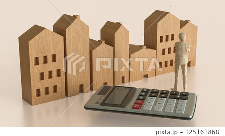 The Man and wood house for property or real estate concept 3d Rendering. 125161868