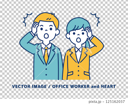 向量圖的年輕男性和女性辦公室職員意識到自己粗心大意，並意識到這一點_Line 可編輯 125162037