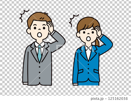 向量圖的年輕男女辦公室職員在回憶時感到驚訝_Line editable_Color 125162038