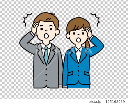 うっかりしていて気付く、若い男女の会社員のベクターイラスト素材＿線の編集可能＿カラー 125162039