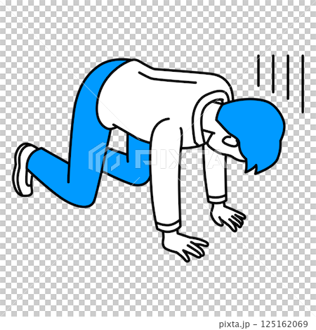 ひざまずいて落ち込むカジュアルな男性 125162069